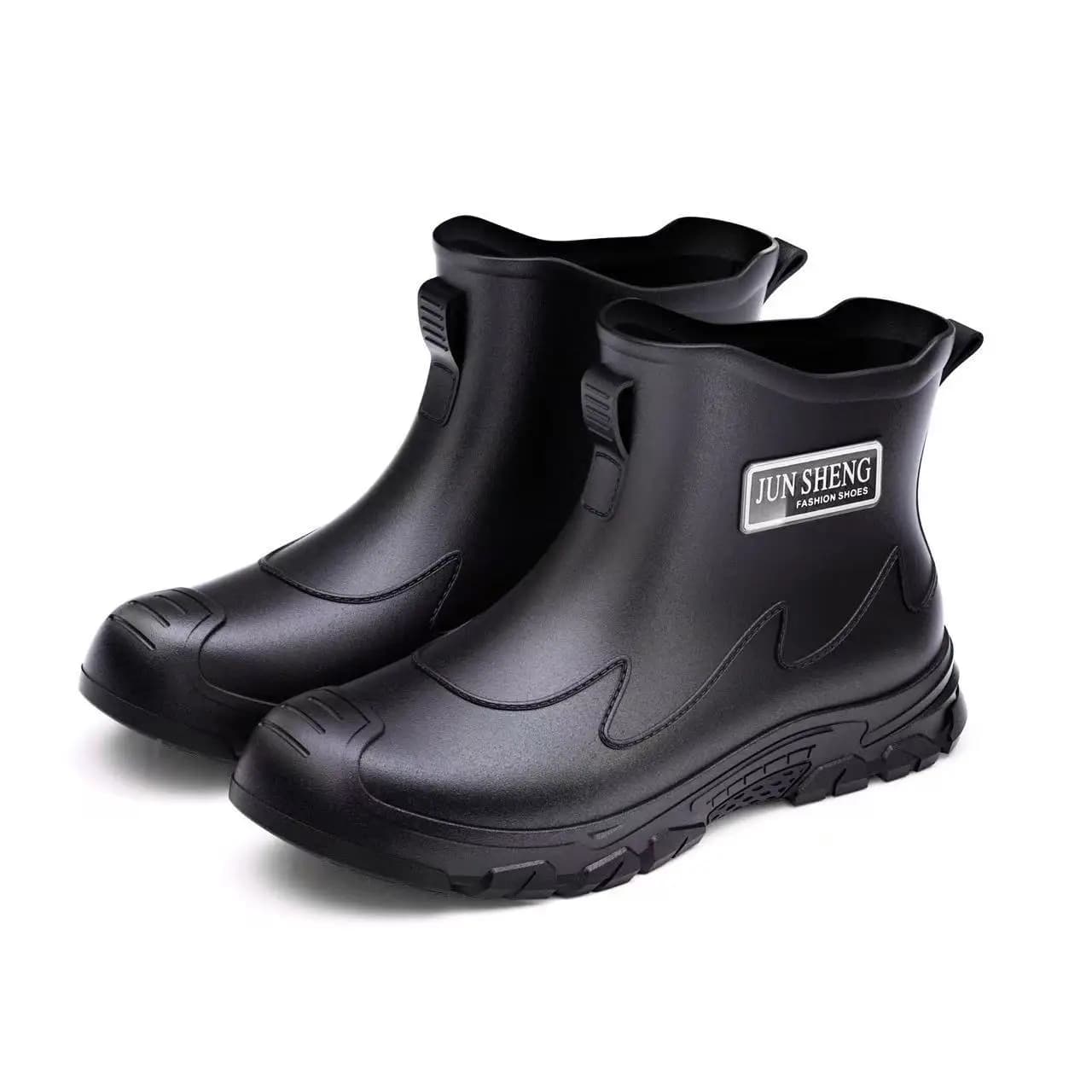 Bottes de pluie courtes homme noir et rouge imperméables antidérapantes pour pêche et activités extérieures
