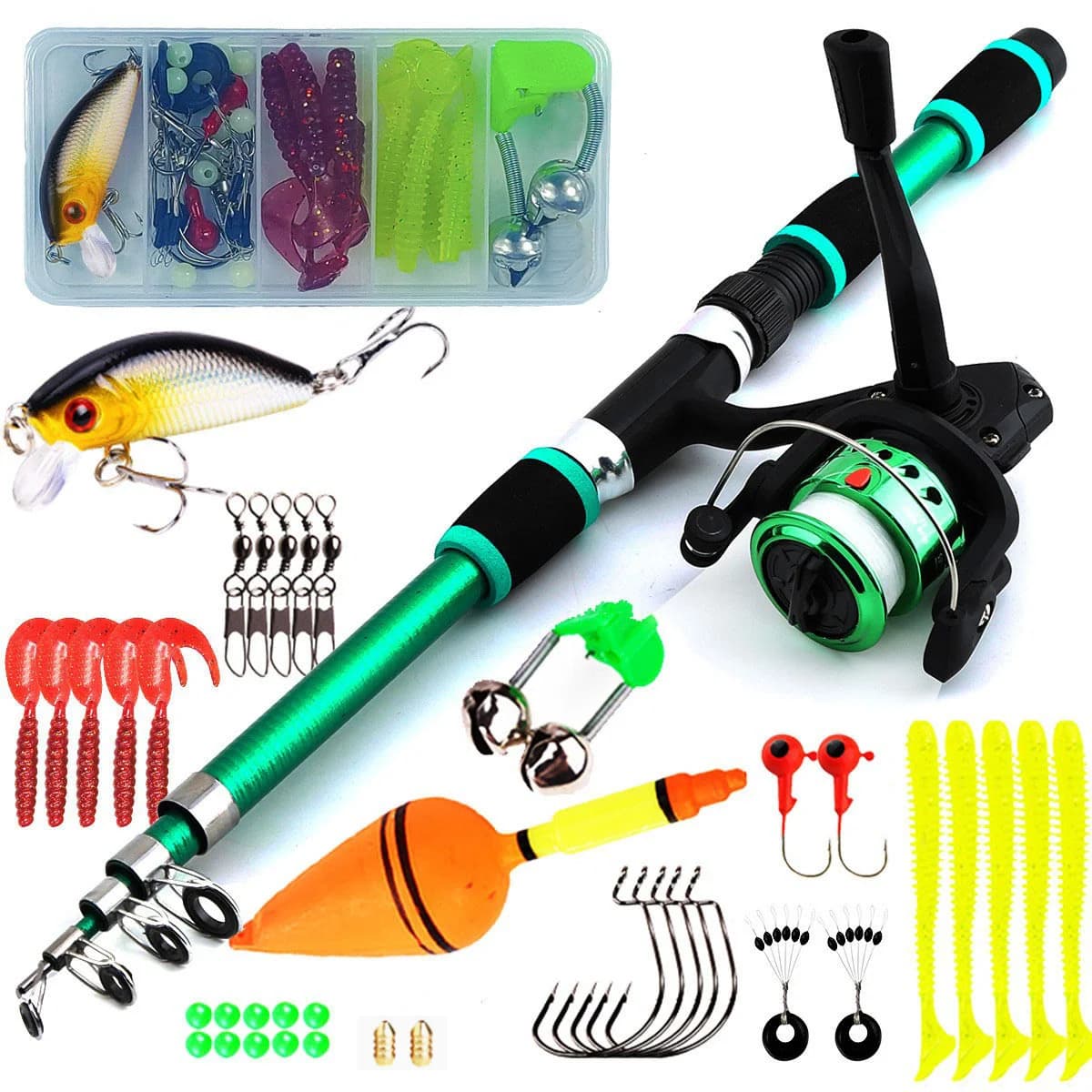 Canne à pêche enfant 1.8m ultra courte avec moulinet - Set complet pêche débutant sécurisé