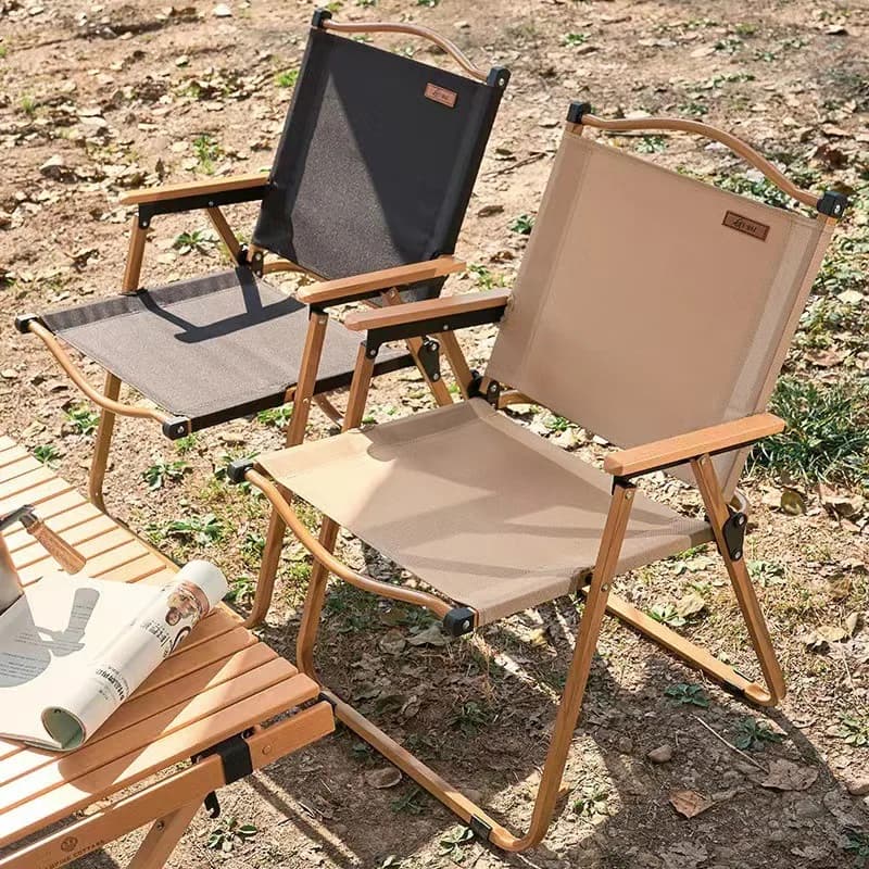 Chaise camping pliante haute avec porte-gobelet et sac pour pêche plage rando