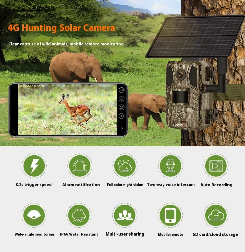Caméra 4G solaire camouflage - Surveillance mobile full color nuit 4M pour pêche discrète