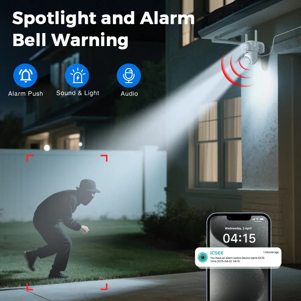 Caméra PTZ extérieure 4K 8MP double objectif tracking IA surveillance audio vidéo pêche