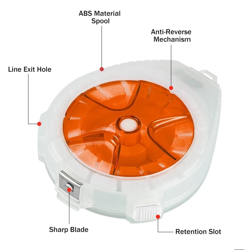 Boîtier de rangement multifonction pour fil de pêche avec enrouleur et système anti-retour