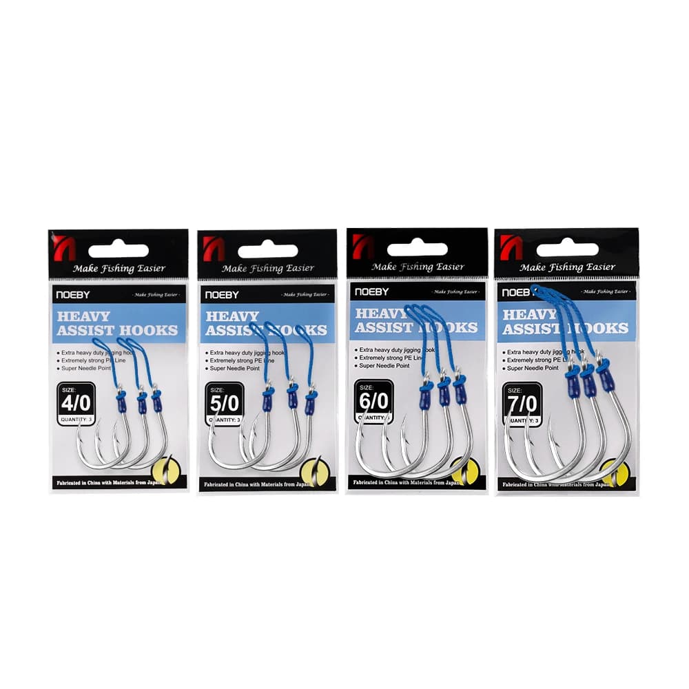 3 Hameçons Assist Rig Lourd NOEBY Résistance 149kg pour Jigging Métal - Pêche Gros Poissons