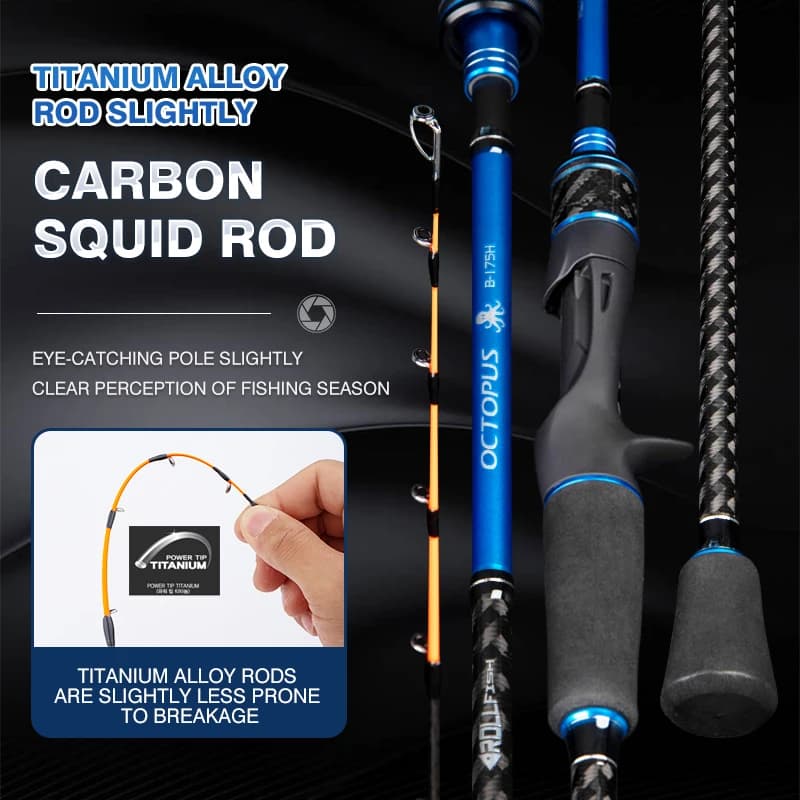 Canne pêche titane octopus seiche ROLLFISH 1.75m action 8:2 carbone casting mer boat jigging