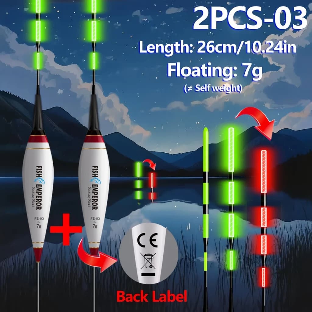 Float lumineux électronique intelligent 2 pièces couleur changeante pour pêche de la carpe et pêche en mer