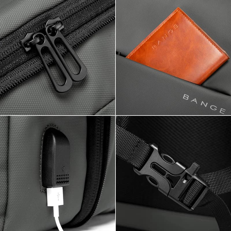 Sac à dos Bange homme USB étanche élégant - Grand sac école travail 17,3 pouces voyage mode
