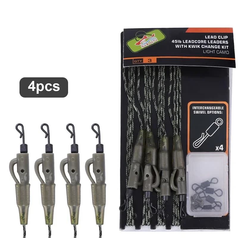 4 leaders plombés pour pêche à la carpe 50/70/80/100cm, accessoires Ronnie Fishing Group hybrides