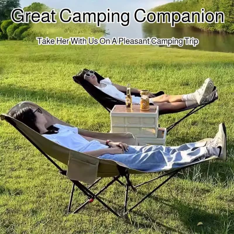 Chaise pliante relax avec repose-pieds pour pause déjeuner pêche - Camping, plage, détente extérieure