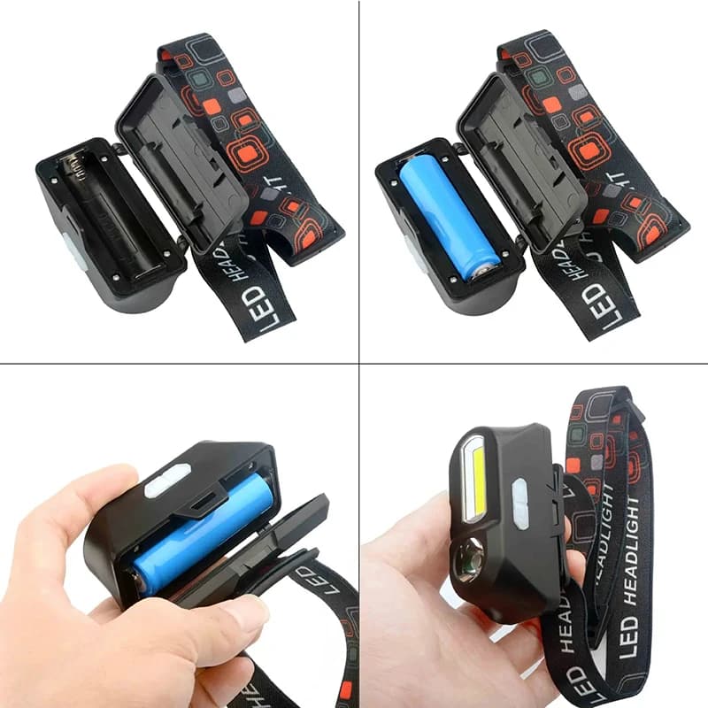 Lampe frontale LED portable USB rechargeable 18650 pour pêche nocturne et camping