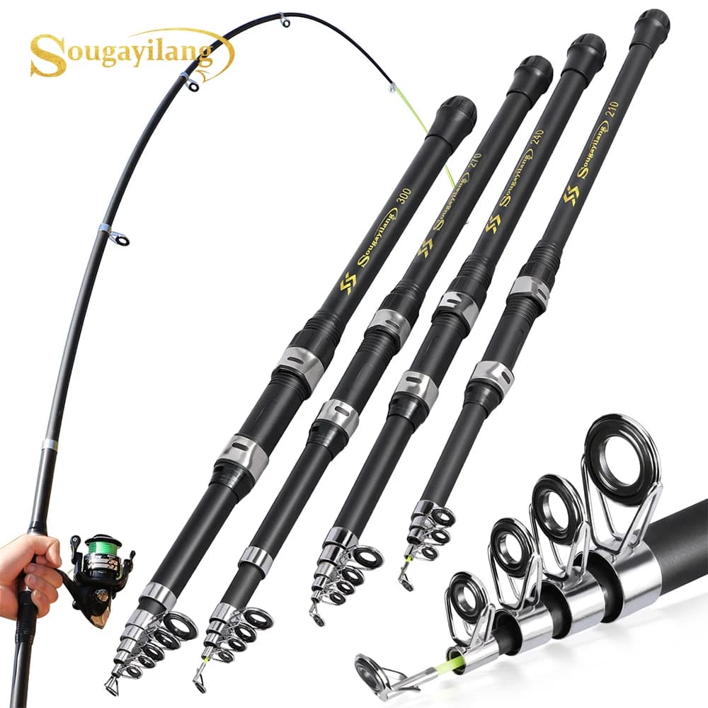 Canne Sougayilang Carbon Fishing Rod 2.1-3.0m Telescopic Baitcasting Rod Portable Leisure Saltwater Fishing