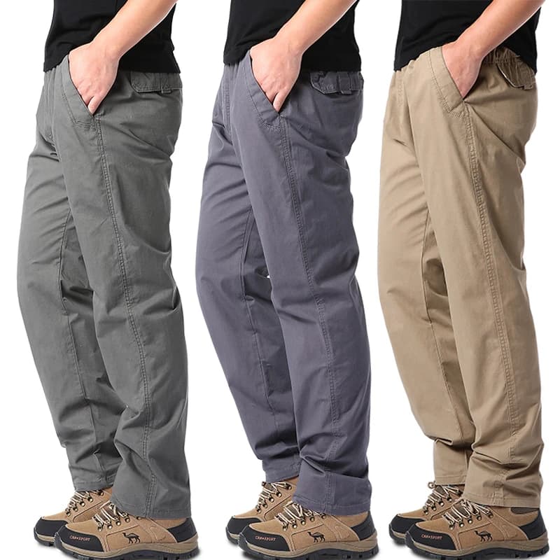 Pantalon été homme coton léger pêche élastique taille loose sport outdoor couleur unie