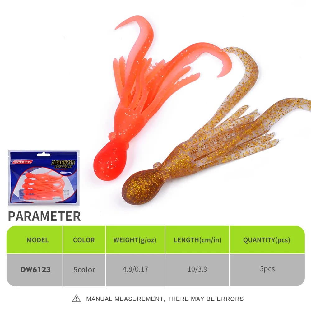 Leurre souple lumineux poulpe 5 pièces pour pêche au thon à la traîne et jigging appât