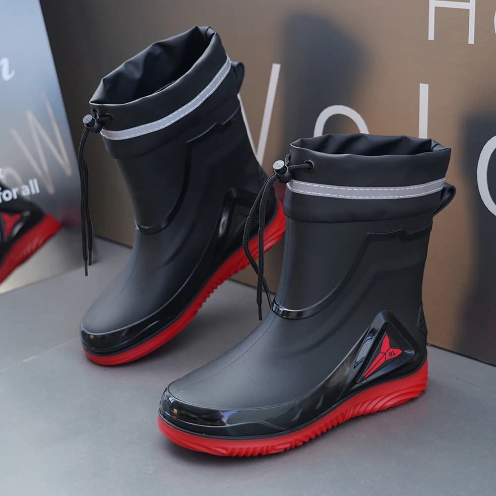 Bottes de pluie pêche homme tube court imperméables antidérapantes semelle épaisse pour travaux extérieurs