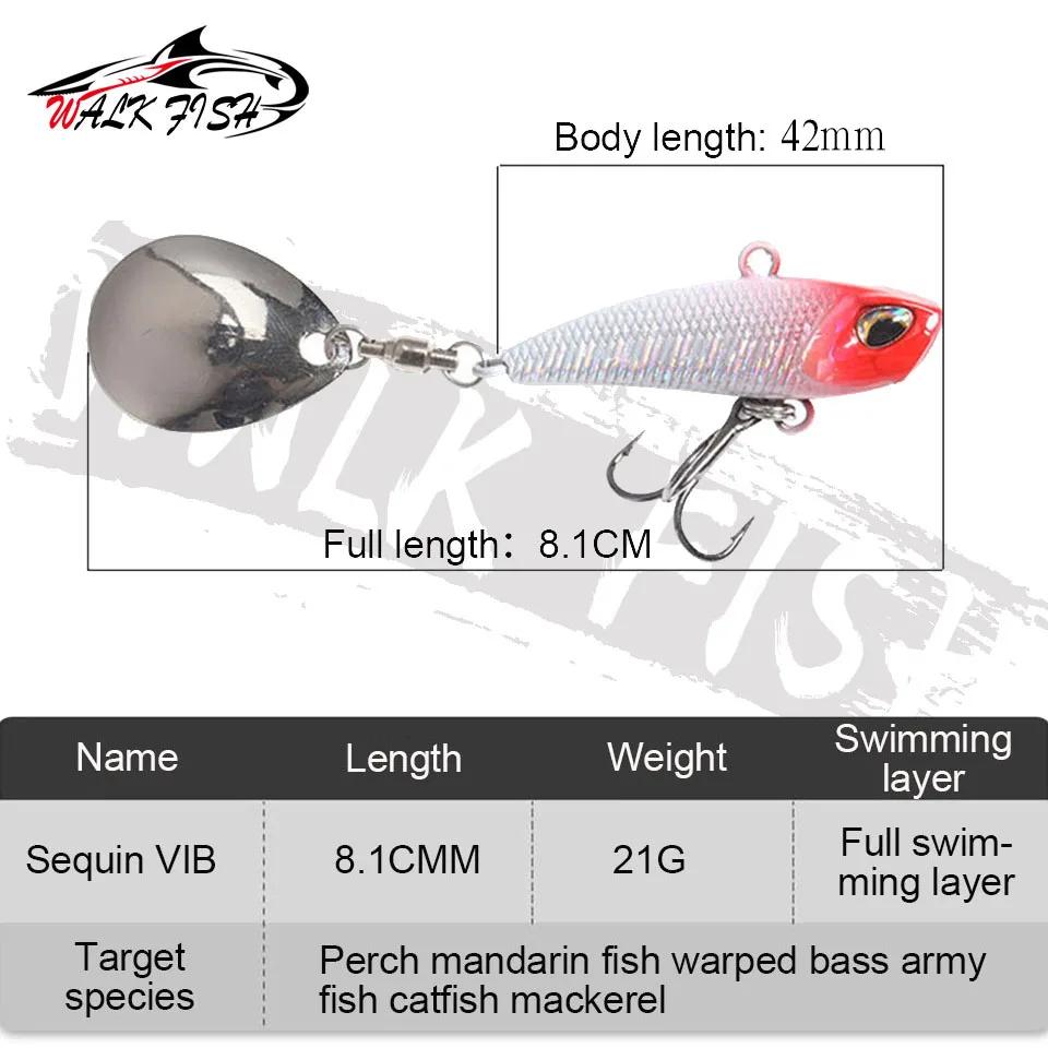 Leurre spinner métal WALK FISH 7g à 21g avec queue rotative et séquins pour pêche au vif et traîne