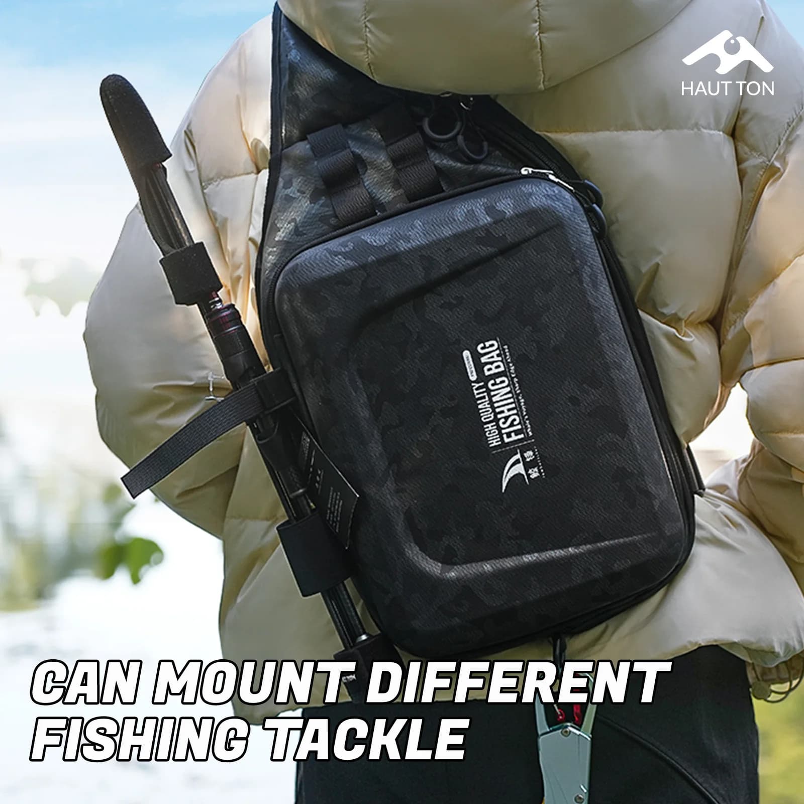 Sac à dos leurres coque EVA rigide waterproof avec plateforme pliable et grand rangement pêche