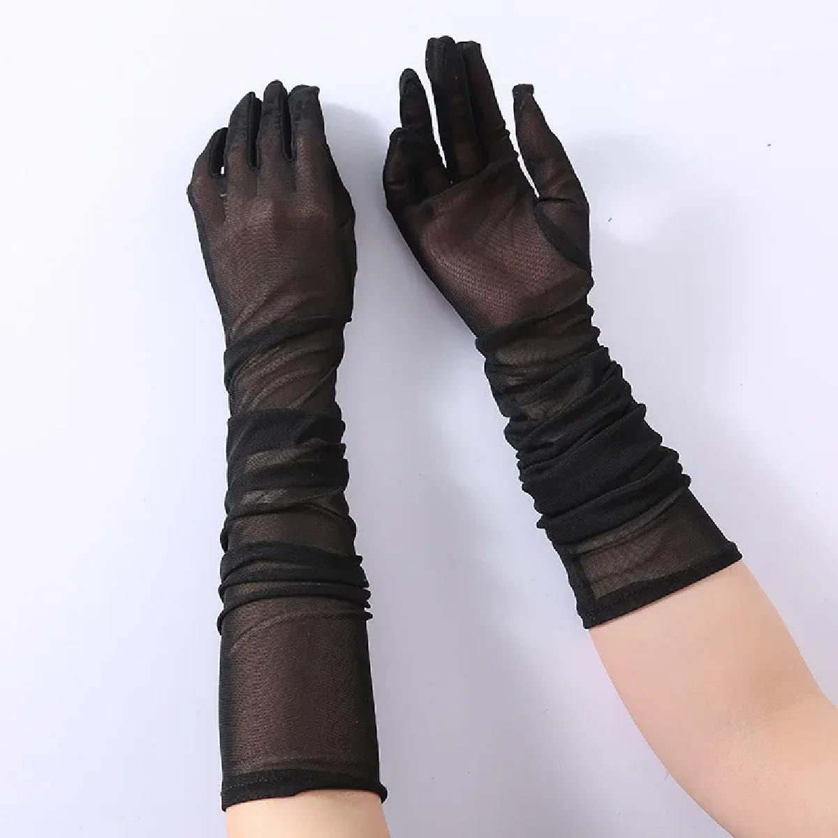 Gants de pêche femme en filet transparent élastique respirant pour performance bar et cosplay noir