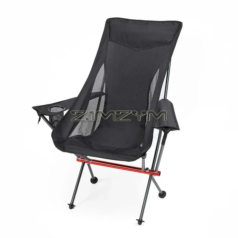 Chaise camping dossier haut avec porte-gobelet et accoudoirs support 150kg pêche confortable portable