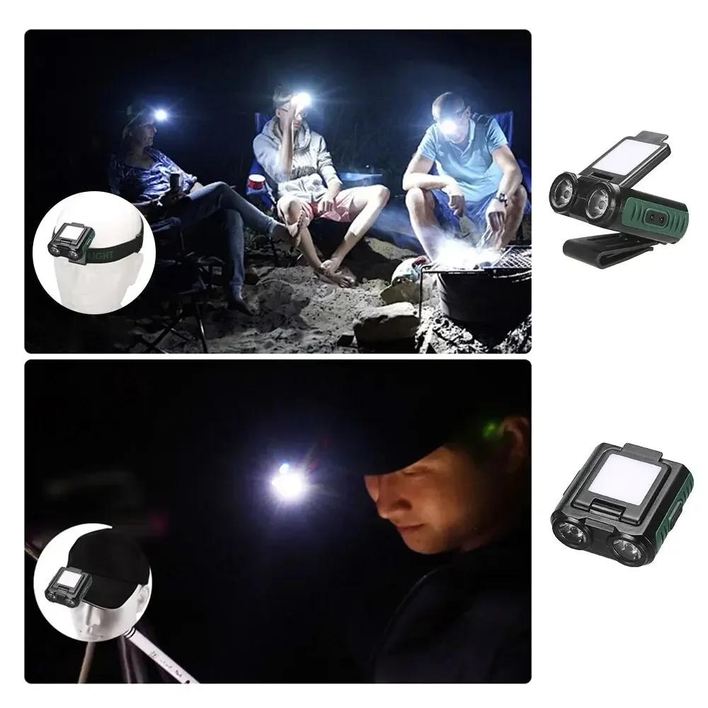 Lampe frontale LED COB rechargeable USB pour pêche nocturne et camping - détecteur de mouvement intégré