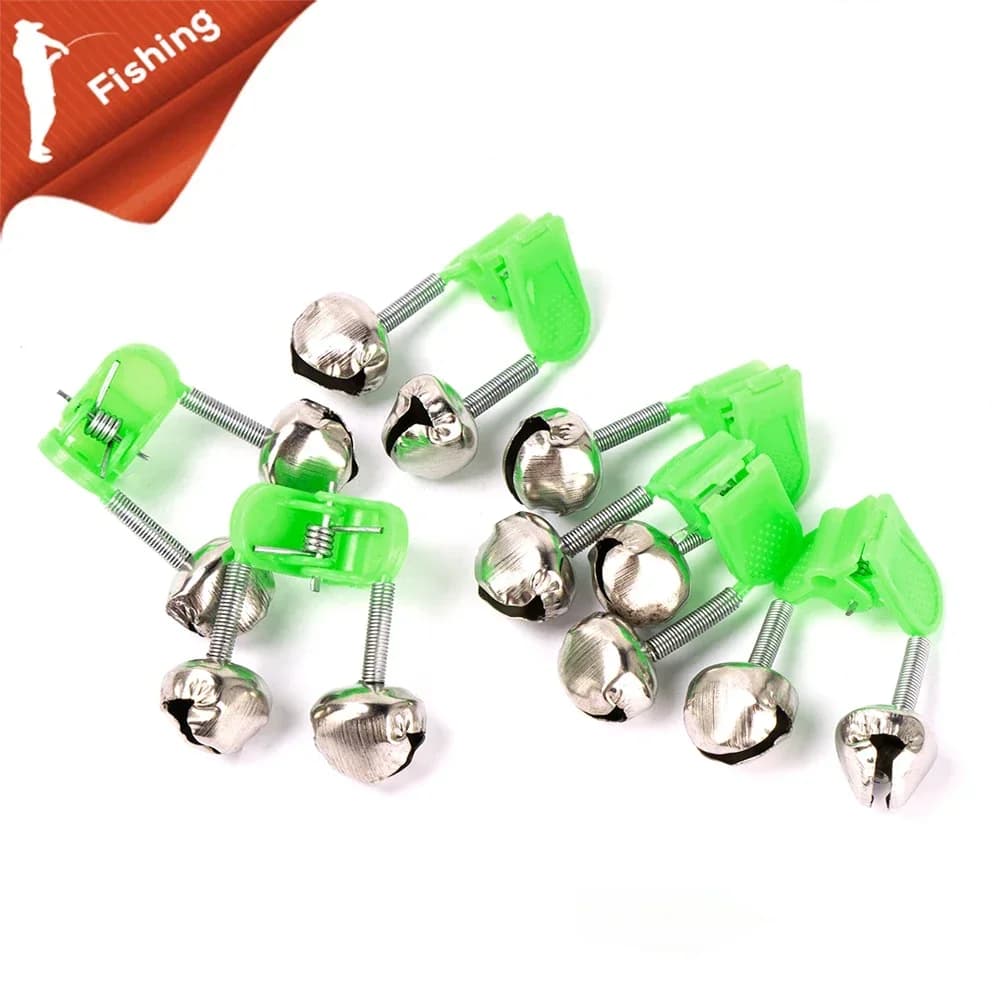 Lot 10 cloches vertes métal pour canne pêche avec clips pince accessoire extérieur pêche carpe