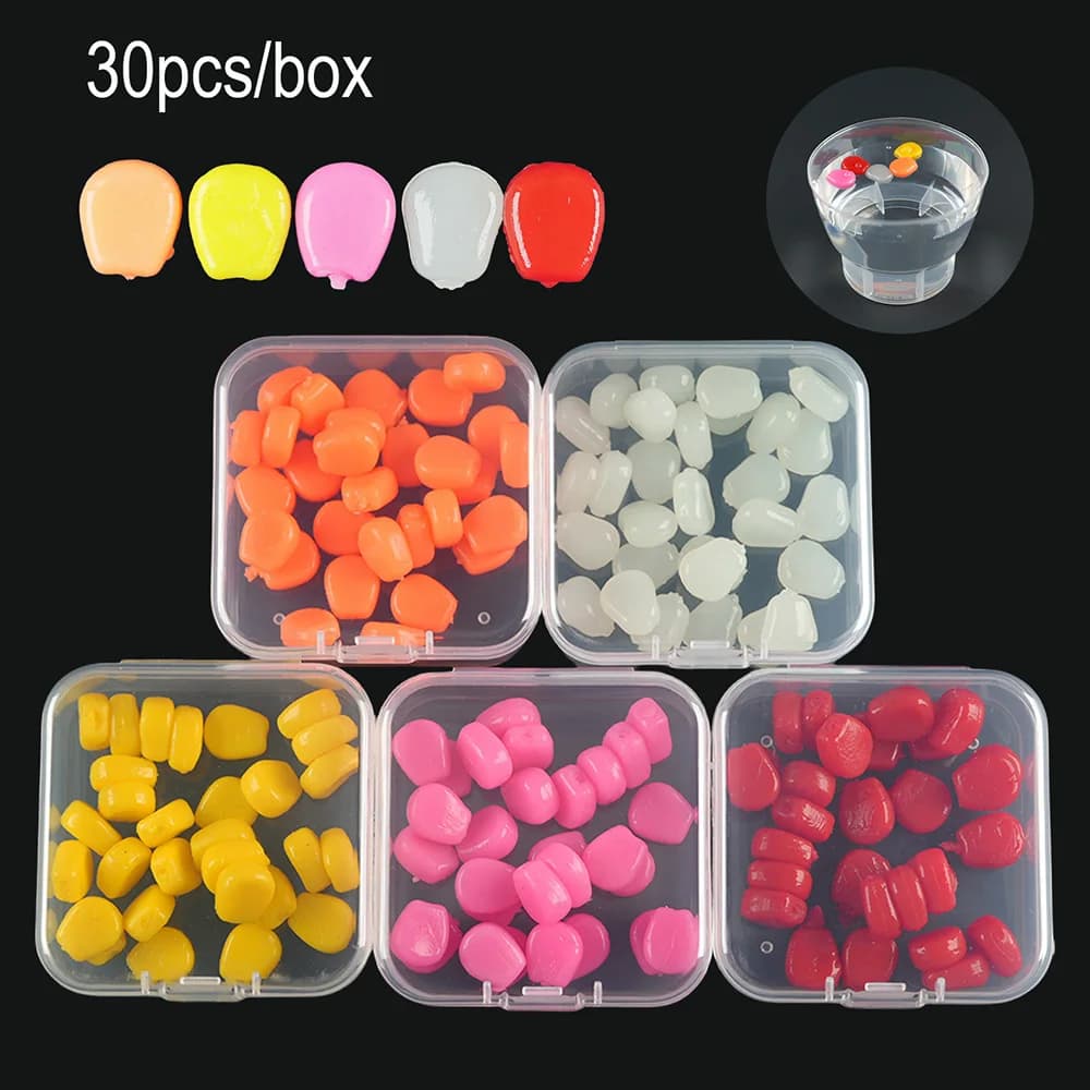 30 grains de maïs flottants multicolores en silicone organique - appât souple pour carpes