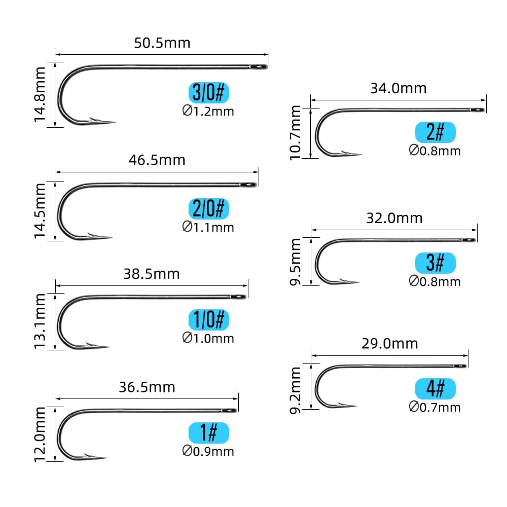 ICERIO 50PCS Aberdeen hameçon longue tige eau salée douce sabiki rig streamer fly taille 10 à 3/0