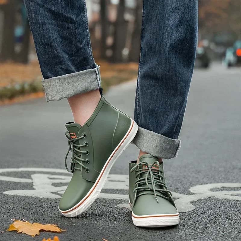 Bottes de pluie mode lacets homme femme couple imperméables pêche tendance antidérapantes