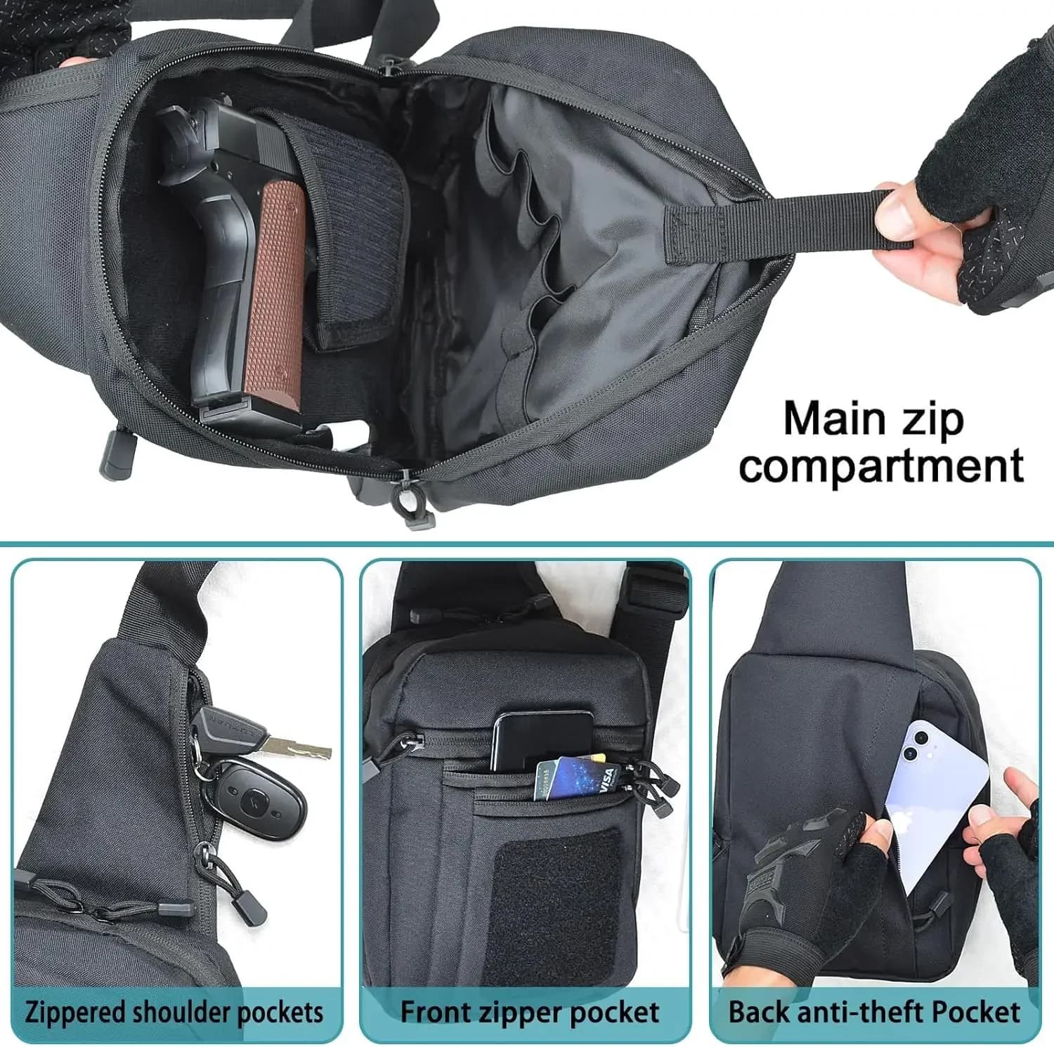 Sac bandoulière étanche chasse pêche holster pistolet dissimulé multifonction porté poitrine crossbody
