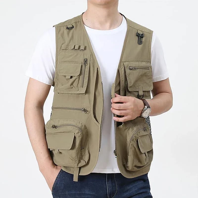 Veste de pêche estivale sans manches pour homme, multifonction avec poches et filet respirant