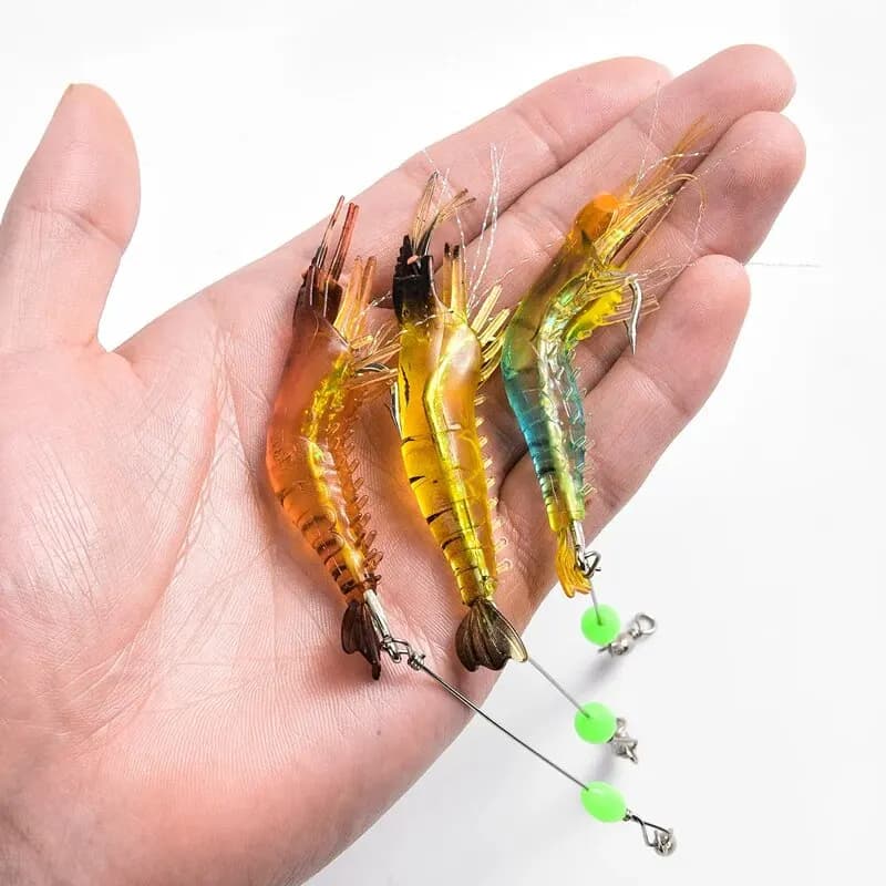 Leurre souple crevette 7PCS lumineux 9cm 6g pour pêche carpe - appât artificiel réaliste avec perles