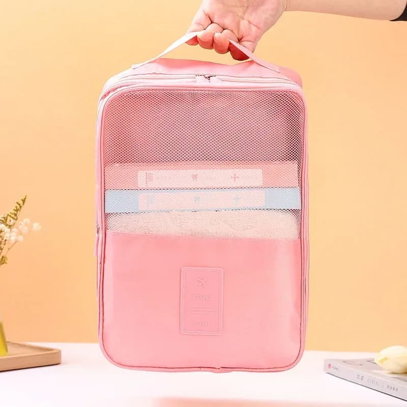 Sac à chaussures voyage 3 compartiments portable - Organisateur produits toilette sous-vêtements accessoires
