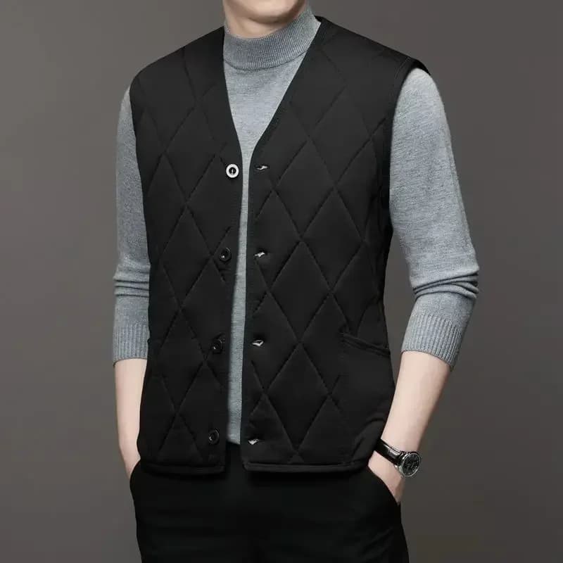 Gilet homme en laine polaire chaude pour automne hiver, col V boutonné et coupe casual