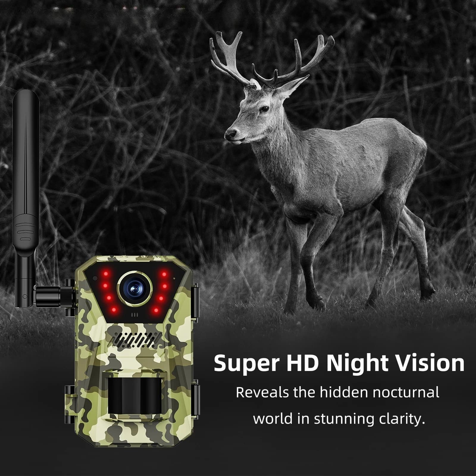 Caméra de chasse solaire 4G 14MP étanche détection mouvement PIR 20m vision nocturne 940nm surveillance faune
