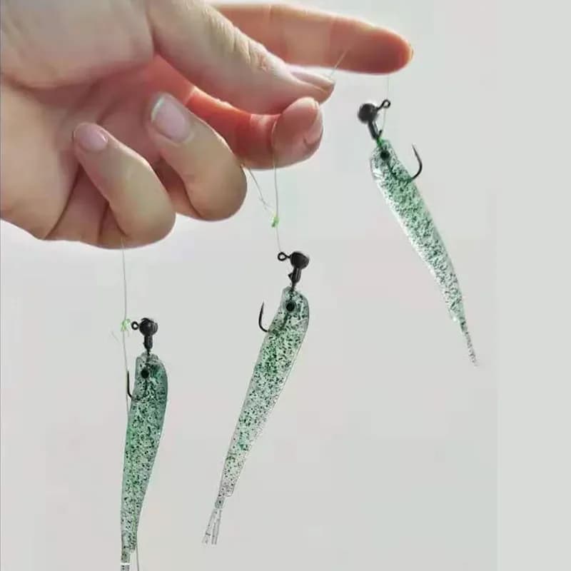 5 leurres souples appâts cluster avec yeux 3D et queue oscillante pour la pêche du bar en mer