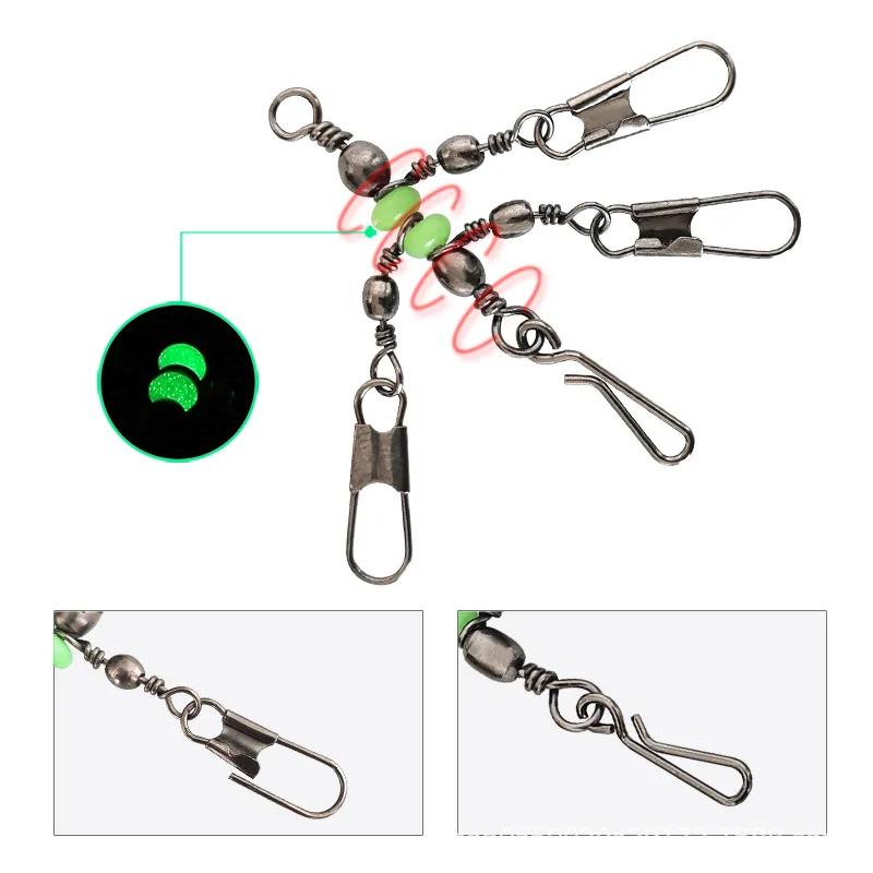 Barillet lumineux connecteur de pêche 25 pièces avec émerillon et clip à verrou pour leurre souple