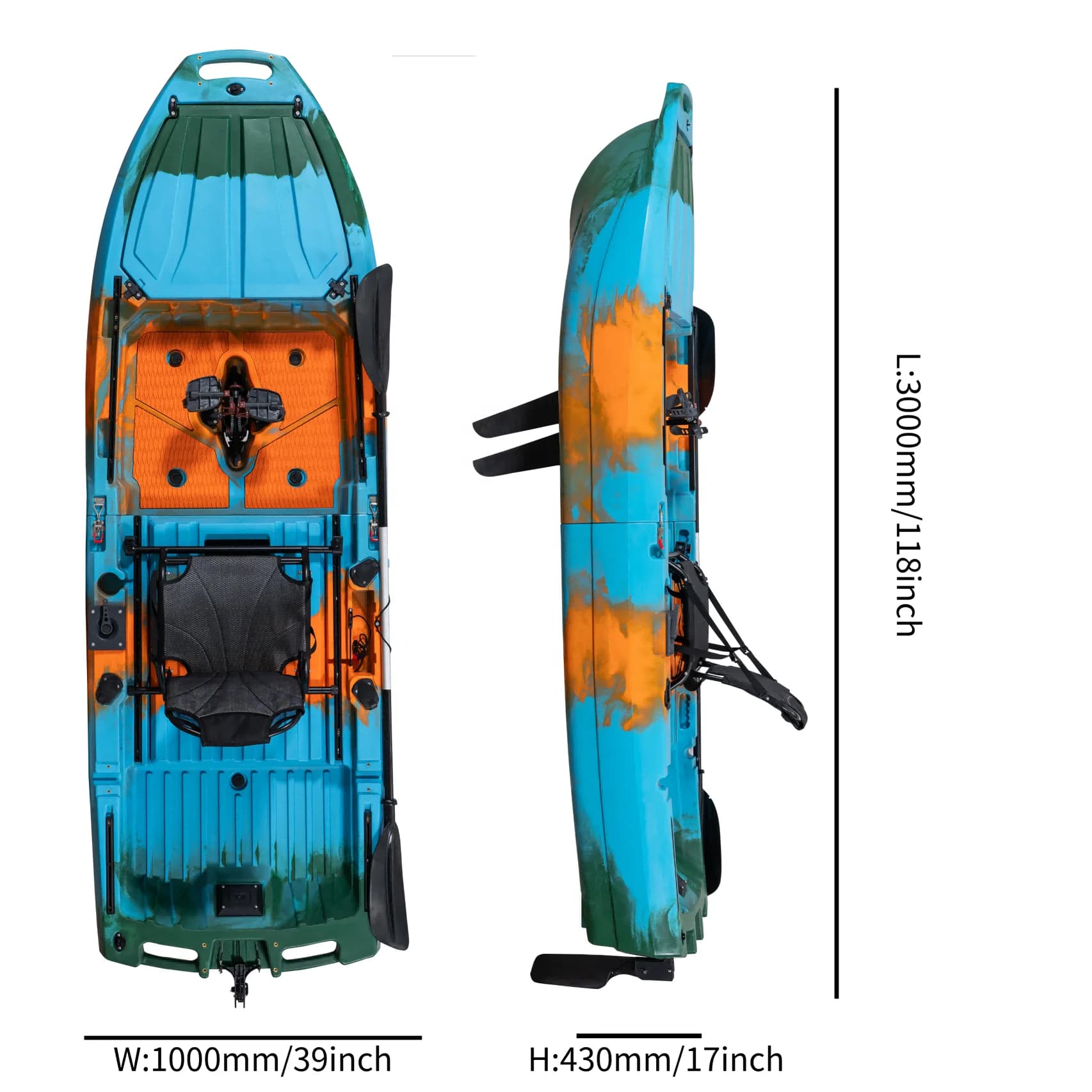 Kayak pêche modulaire 2 sections ultra-large 10 pieds - Canoë à pédales monoplace populaire en gros