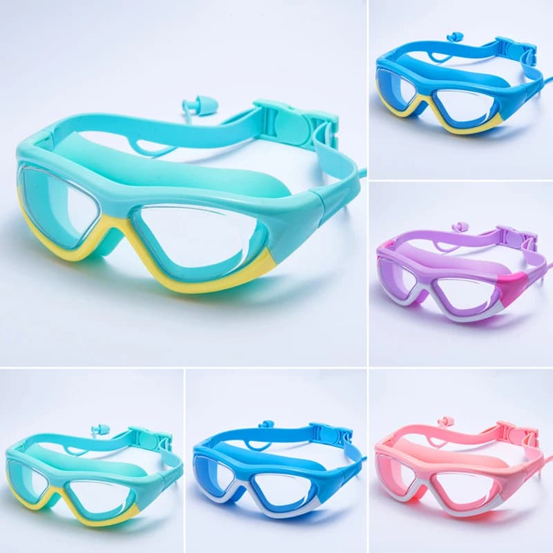 Lunettes de natation enfants haute définition anti-buée silicone grand angle grand cadre étanches bouchons oreilles