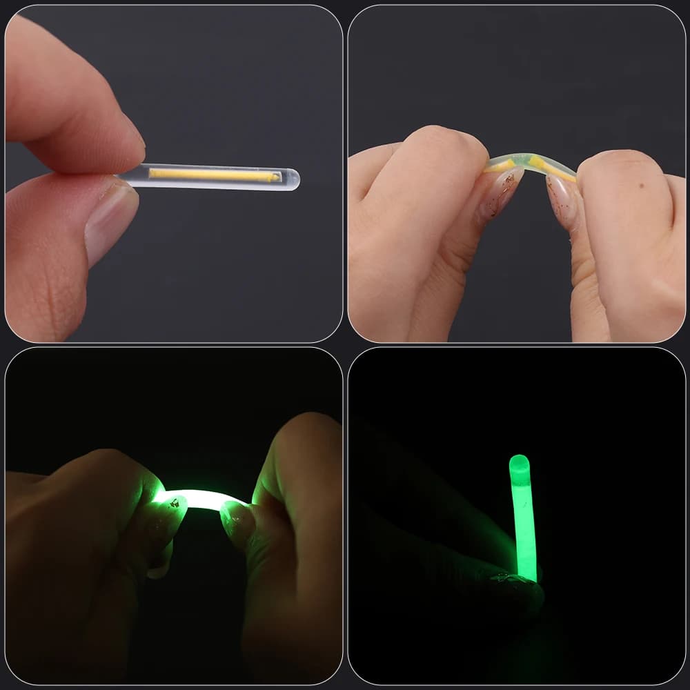 Lot de 10 à 50 bâtonnets luminescents fluo pour pêche de nuit, flotteurs lumineux 2.2 à 4.5mm