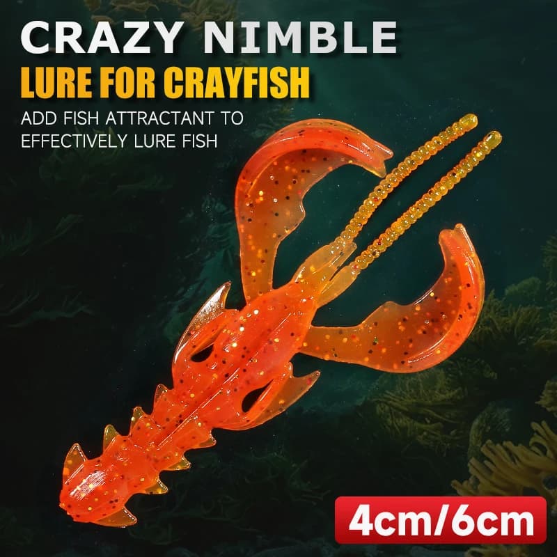 Leurres souples Supercontinent Crazy Lures 65mm et 40mm en forme de crevette et homard pour la pêche