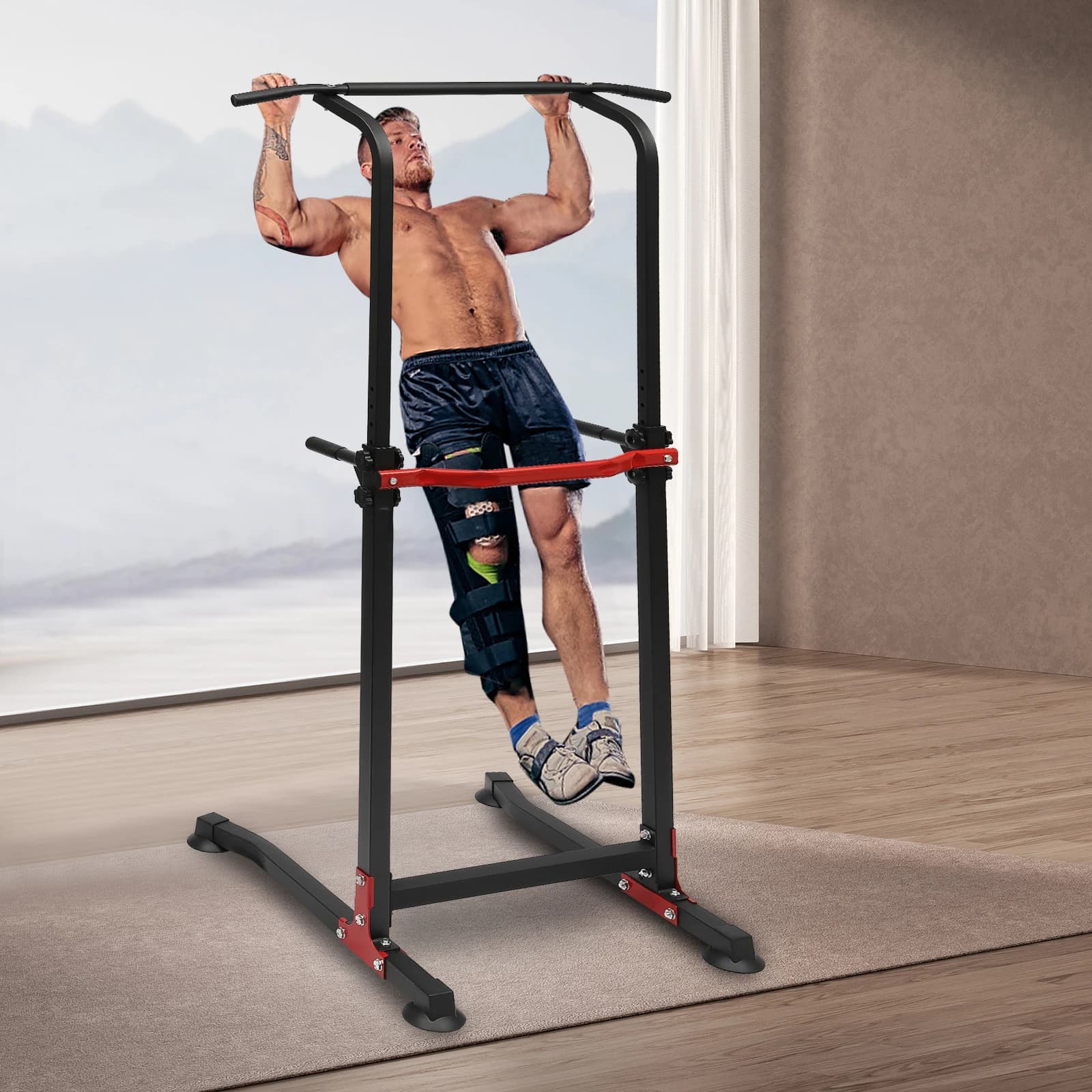 Station d'entraînement multi-fonctions pour tractions - Capacité 150kg réglable en hauteur - Matériel fitness solide
