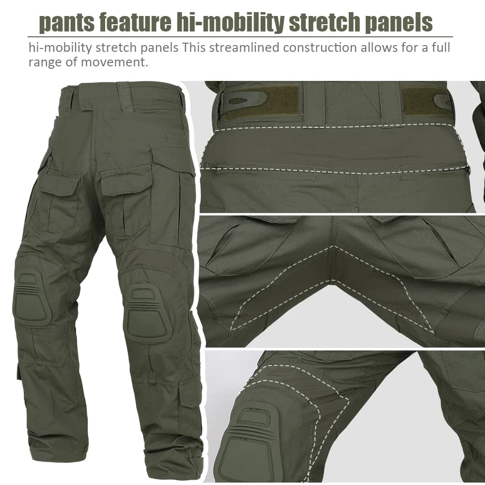Pantalon combat G3 KRYDEX pêche outdoor genouillères tactique rayures tigre kaki