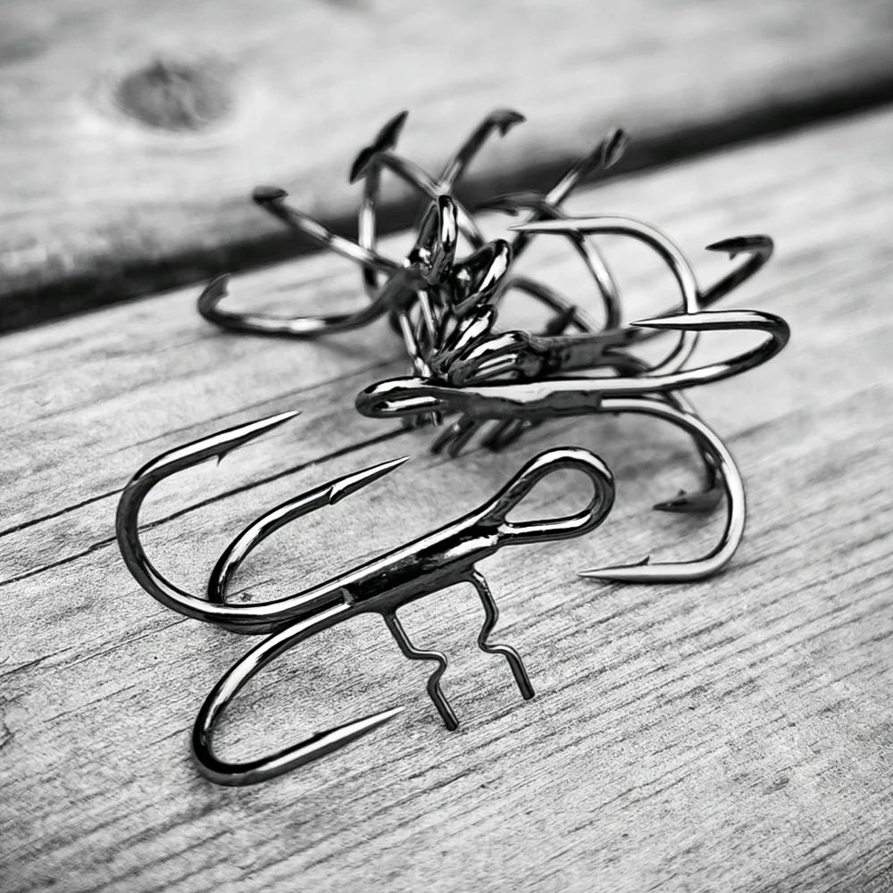 Hameçons triple T renforcés Spinpoler 2X, tiges soudées pour leurres shad, nickel noir, tailles 4 à