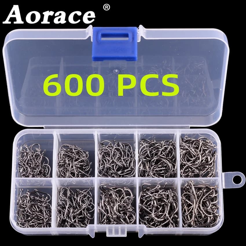 Hameçons de pêche Aorace en acier haute carbone, durables et affûtés avec boîte de rangement
