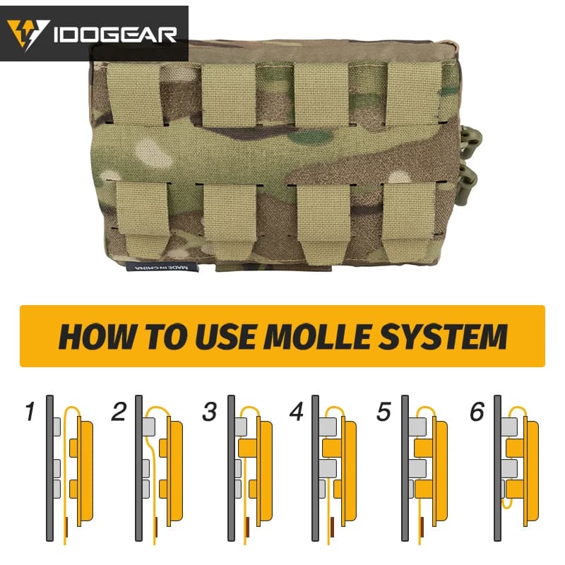 Pochette tactique IDOGEAR nylon pour pêche - Compatible MOLLE, fermeture YKK, idéale randonnée