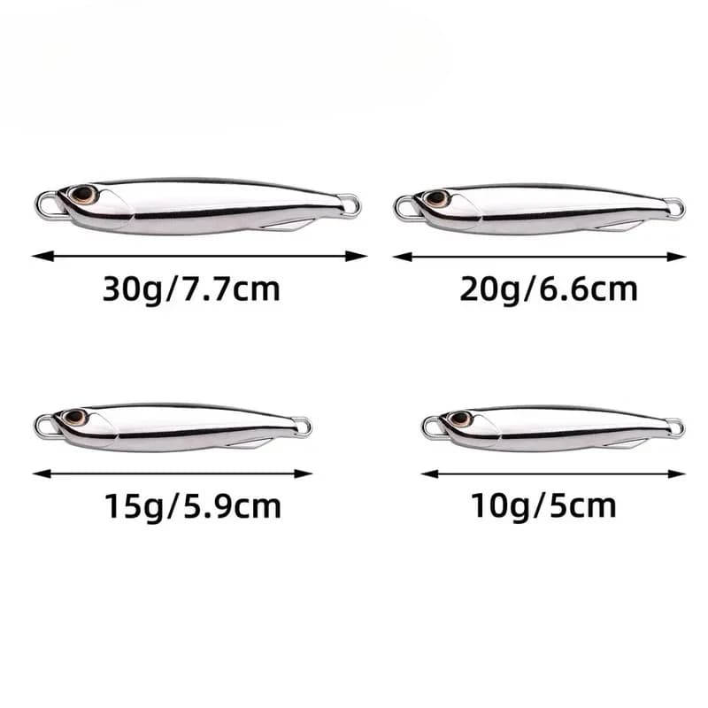 Pack 10 leurres métal jig 20g 30g 40g argentés - Appâts de pêche pour bar en eau salée et carnassiers