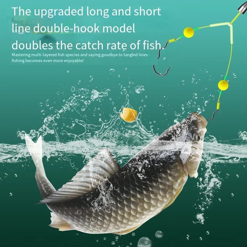 Montage tout prêt avec double hameçon pour carpe - Équipement anti-fond prêt à pêcher