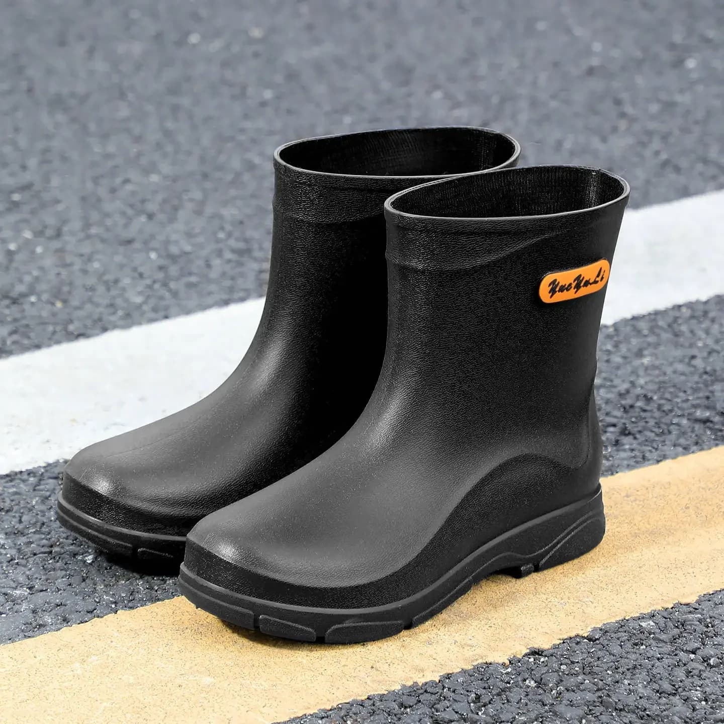 Bottes mi-mollet imperméables pêche homme bandes réfléchissantes sécurité randonnée aquatique