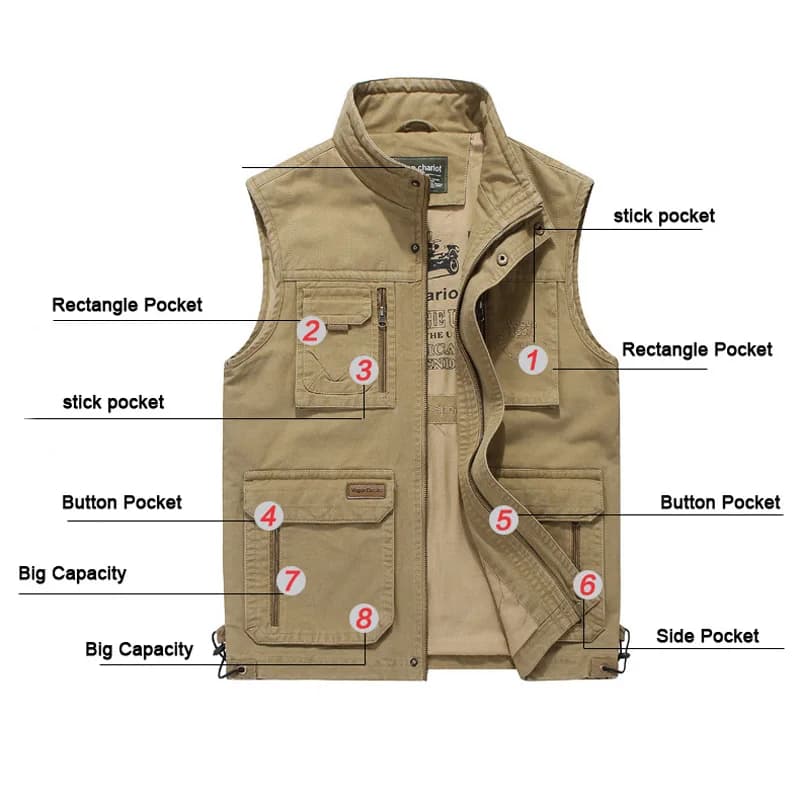 Veste sans manches homme automne tactique photographe multi-pockets coton décontractée grande taille
