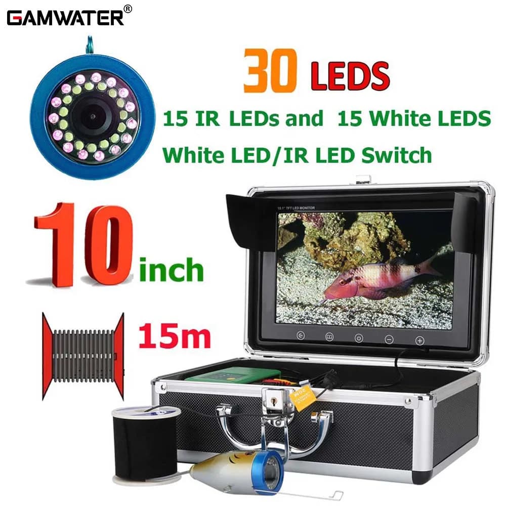 Caméra sous-marine GAMWATER 10 pouces 1000TVL - 30 LEDs pour pêche en rivière glace hiver 15M 30M 50M