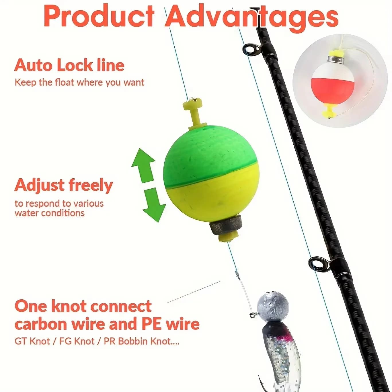 Kit de 5 flotteurs de pêche bouchons liège EVA faits main pour la pêche au crappie,