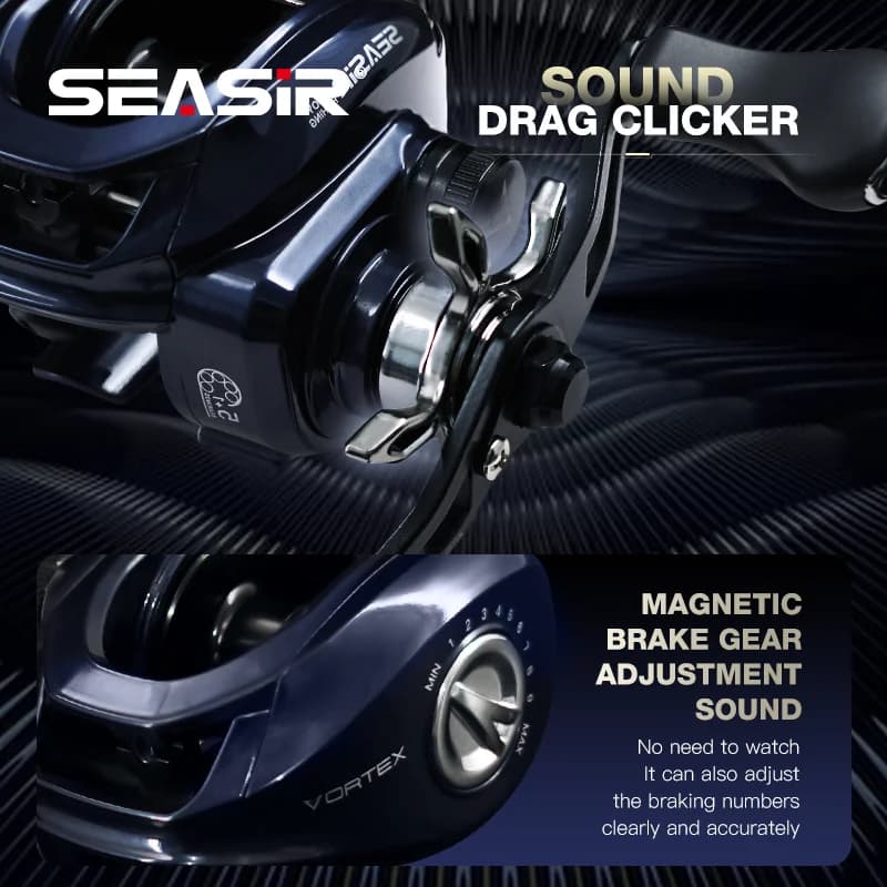 Moulinet baitcasting Seasir Vortex 149g haute vitesse 7.0:1 5+1 roulements max drag 8kg pour mer et eau douce
